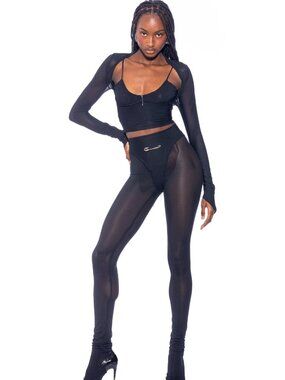 Sami Miro Vintage V Cut Shrug, Black Eco Mesh, Size XS